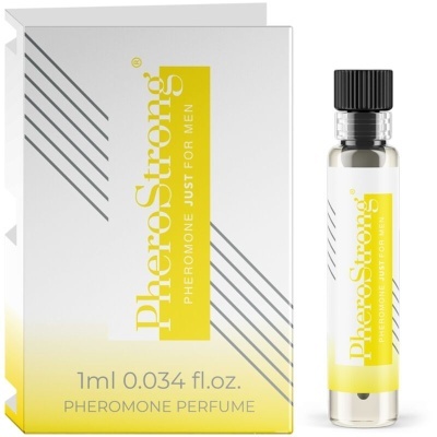 Perfume com feromonas para homens com embalagem branca e amarela.