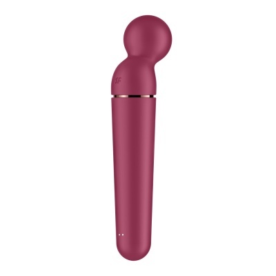 Vibrador pessoal cor vinho com cabeça arredondada e detalhes metálicos prateados
