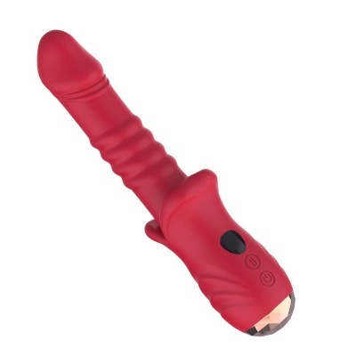 Vibrador vermelho com textura e botões em fundo branco
