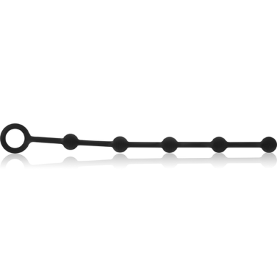 Corda flexível preta com esferas e anel em silicone
