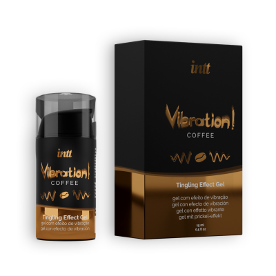 Gel Vibration! COFFEE em frasco preto com caixa preta e detalhes dourados.