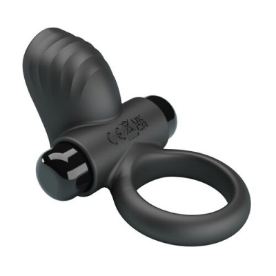Anel de silicone preto com vibrador e textura ondulada
