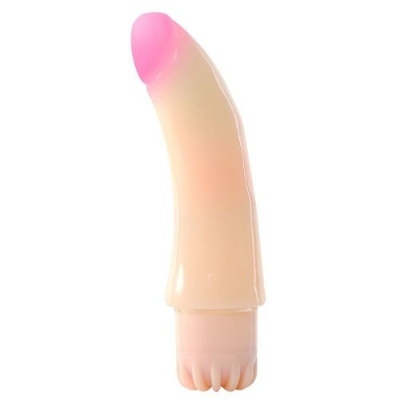 vibrador em forma de pênis cor de pele com ponta rosa
