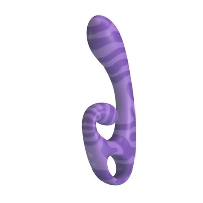 Vibrador de silicone roxo com padrão em ondas e botões na base