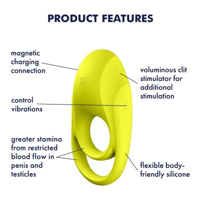 anel sexual amarelo em silicone com ligação magnética e controlo de vibrações