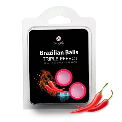 Embalaem com bolas brasileiras rosa com texto e pimentos vermelhos ao lado
