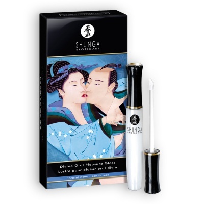 Gloss labial Shunga Erotic Art Coconut Water com embalagem ilustrada oriental