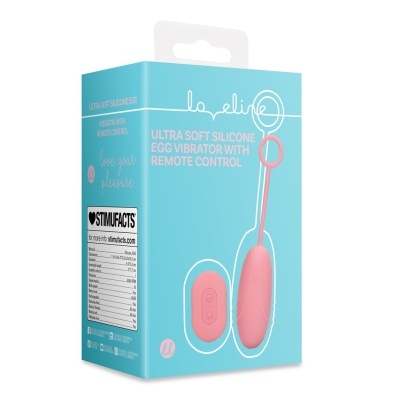Caixa azul com vibrador rosa em silicone e controlo remoto