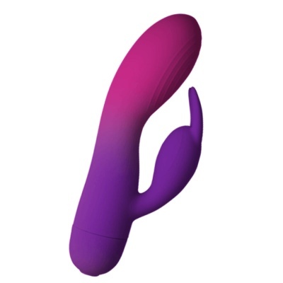Vibrador tipo coelho em silicone roxo e rosa