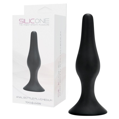 Plug anal de silicone preto com embalagem branca