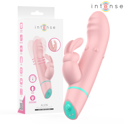 Vibrador rosa com estimulador de coelho e embalagem branca Intense ALVIN