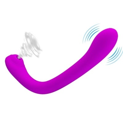 Vibrador roxo curvo com funções de sucção e vibração