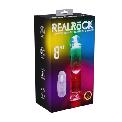 Embalagem do vibrador REAL ROCK com controlo remoto e luz LED.