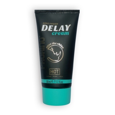 Frasco preto e verde de creme Delay