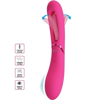 Vibrador rosa em silicone com botões e indicação de modos de vibração e carregamento magnético