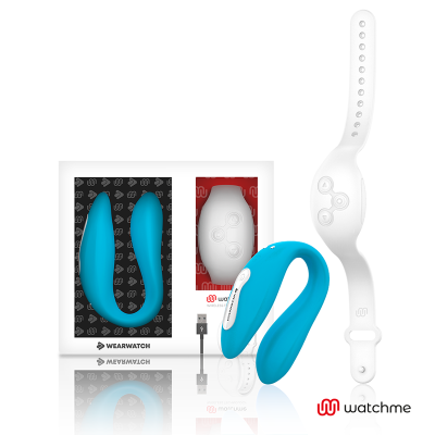 Dispositivo Wearwatch azul em U com acessórios e embalagem