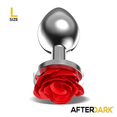 Plug anal metálico com base decorada com uma rosa vermelha