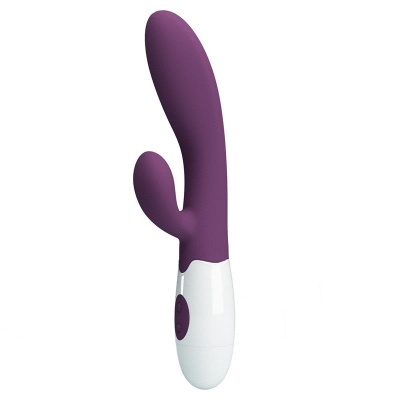 Vibrador roxo com base branca e botões