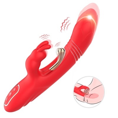 Vibrador vermelho de silicone com ponte metálica e botões