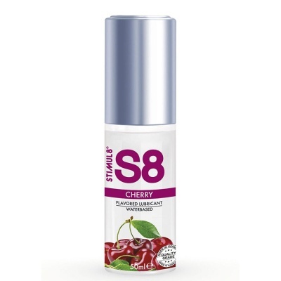 Frasco de lubrificante com sabor cherry e tampa prateada