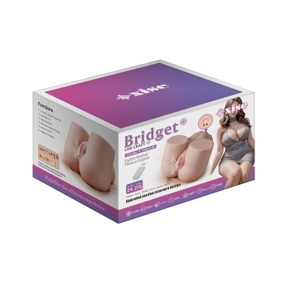 Embalagem do masturbador masculino Bridget com imagem da mulher e texto em inglês