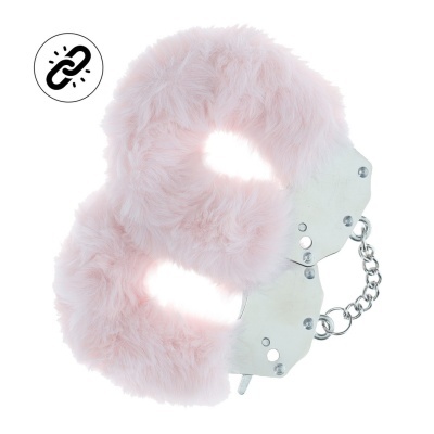 Algemas metálicas com pelúcia rosa clara e corrente
