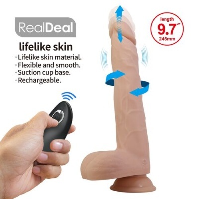 Vibrador realista pele com texturas e ventosa junto de controlo remoto preto
