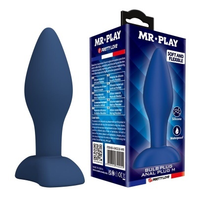 Plug anal azul escuro de silicone com embalagem azul MR PLAY