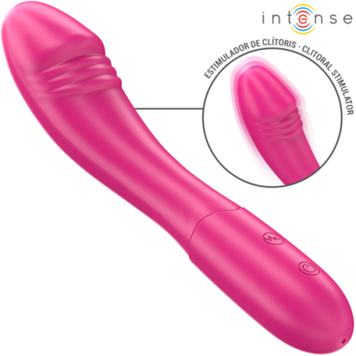 Vibrador rosa com textura ondulada e botões de controlo, com destaque para estimulação clitoriana