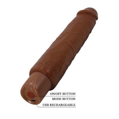 Vibrador castanho realista com botões e carregamento USB