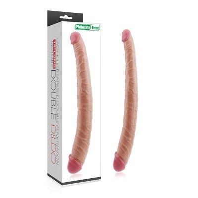 Dildo duplo em silicone cor de pele com textura realista