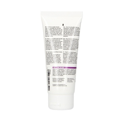Tubo branco com texto de lubrificante à base de água Fist It em várias línguas