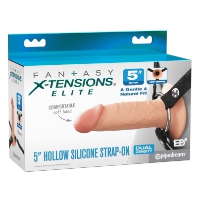 Embalagem de prótese de silicone oco 5 polegadas com arnês preto