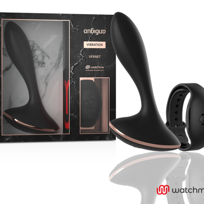 Produto sexual análogo preto com controlo remoto e embalagem preta marmoreada.