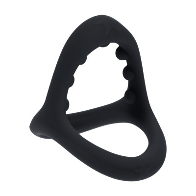 Anel preto de silicone triangular com saliências internas.