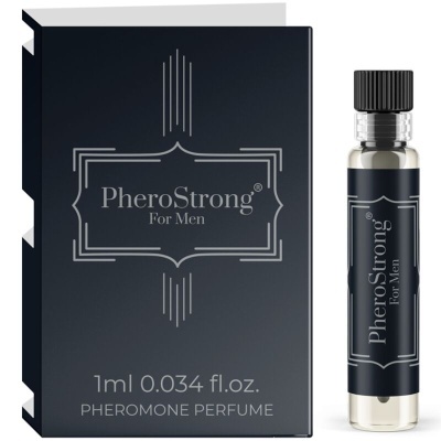 Frasco pequeno de perfume com embalagem preta PheroStrong For Men