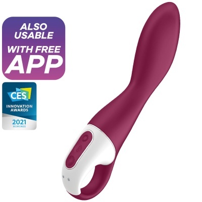 Vibrador roxo e branco com botões e selo CES 2021