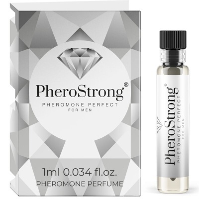 Frasco pequeno de perfume e caixa PheroStrong para homens