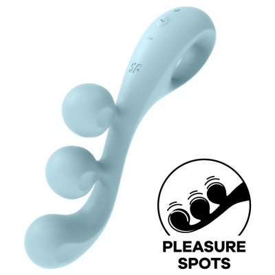 Produto azul claro com três esferas e botões mais e menos, desenho PLEASURE SPOTS