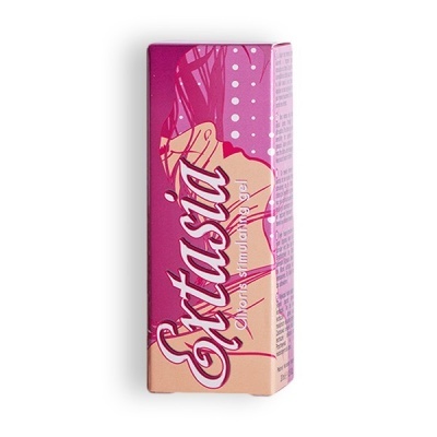 Embalagem rosa e roxa de gel estimulante Extasia