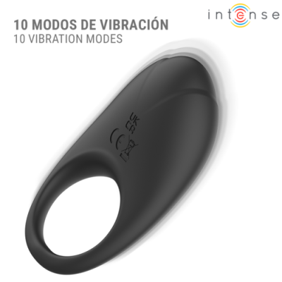 Anel vibratório preto com 10 modos de vibração e logótipo intense