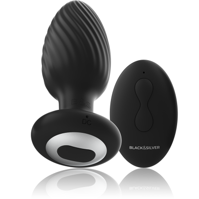 Plug anal preto texturizado com comando remoto preto