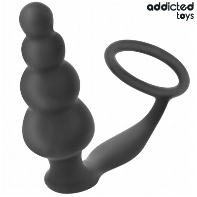 Plug anal preto com quatro esferas e alça circular