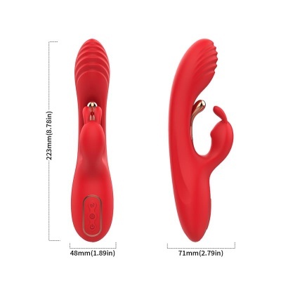 Vibrador vermelho em silicone com textura ondulada e botões de controlo