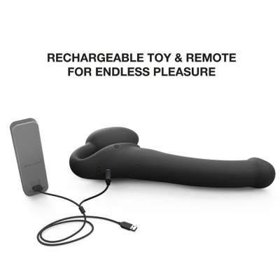 Brinquedo erótico recarregável preto com controlo remoto cinzento ligado por cabos USB
