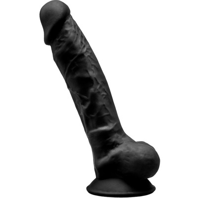 Dildo preto com base ventosa e textura detalhada