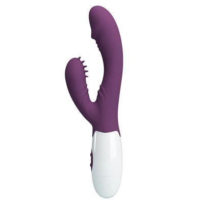 Vibrador duplo roxo com textura e base branca