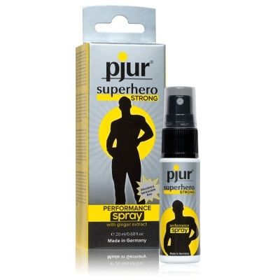 Frasco e embalagem Pjur superhero Strong spray desempenho 20 ml
