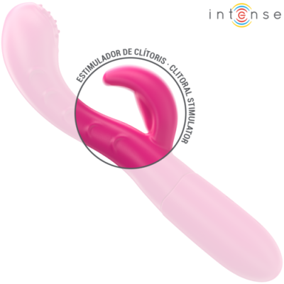 Vibrador cor-de-rosa com estimulador de clítoris em cor rosa escuro