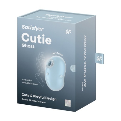 Embalagem do vibrador Satisfyer Cutie Ghost em tom azul cinza